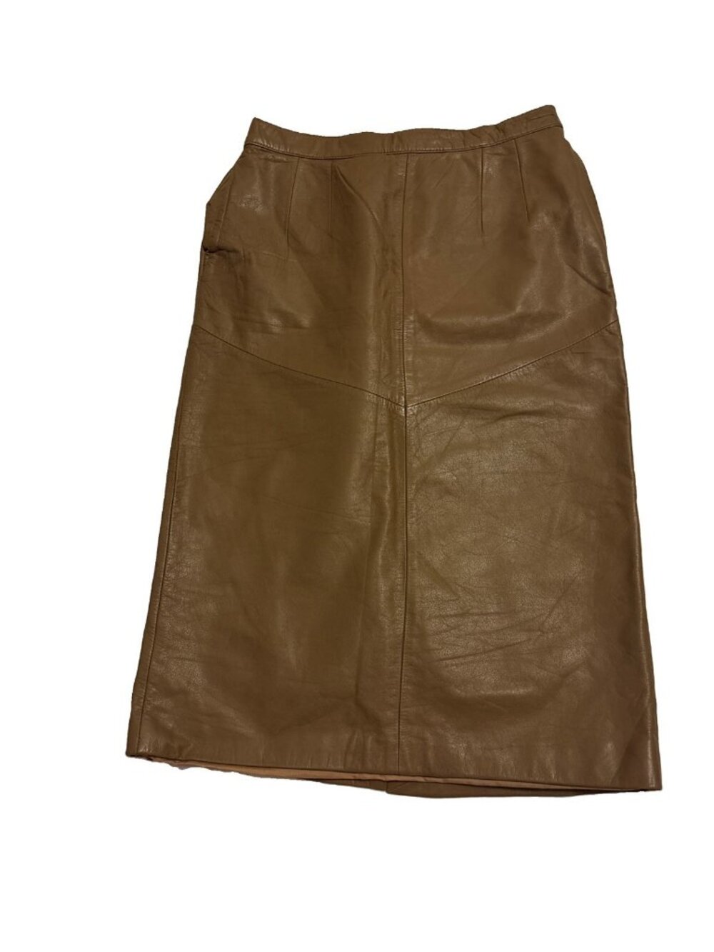 Arlando Vintage 100% Tan Leather Lined Skirt Size 12 See Measurements